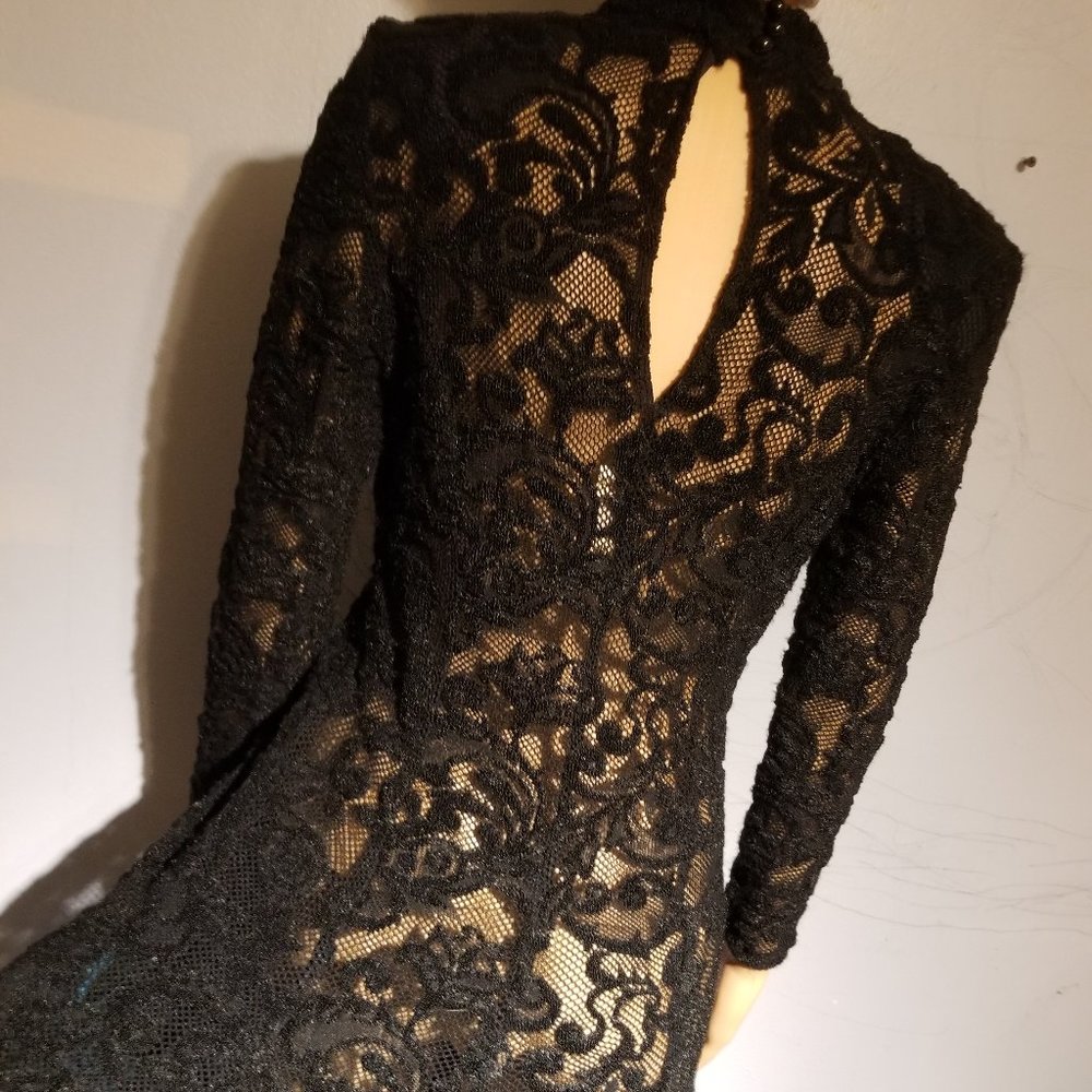 Cache black lace HI+Low dress S/M